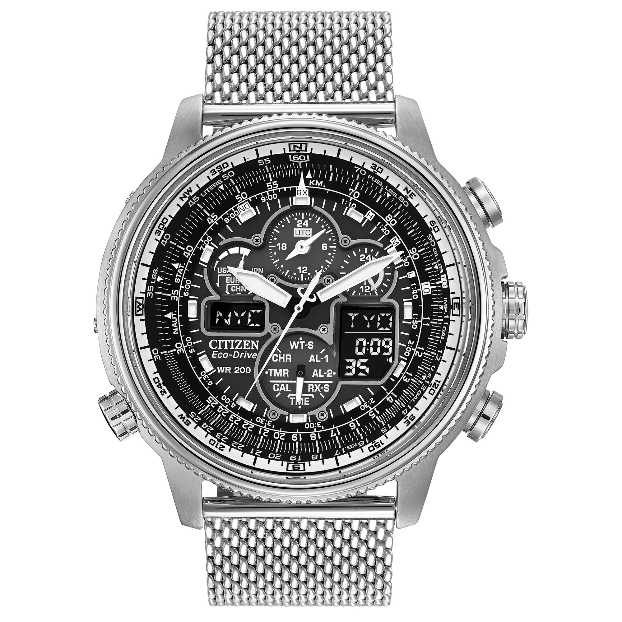Citizen Eco-Drive Atomic Timekeeping Pilot Watch with Chronograph, Power Reserve, and Luminous Hands/Markers