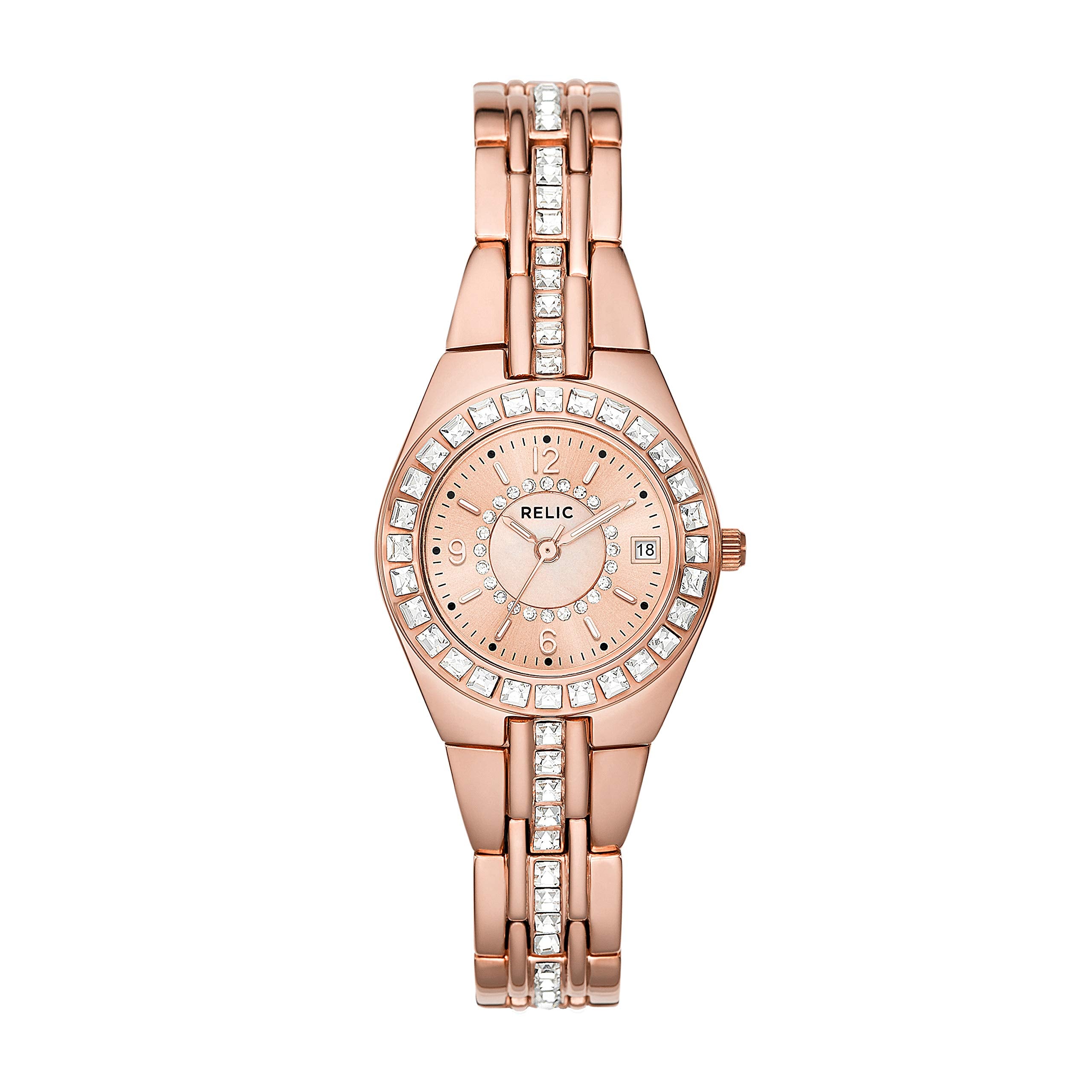 Relic by Fossil Women 's Queen 's Court Stainless Steel Three-Hand Watch, Color: Rose Gold (Model: ZR12163)