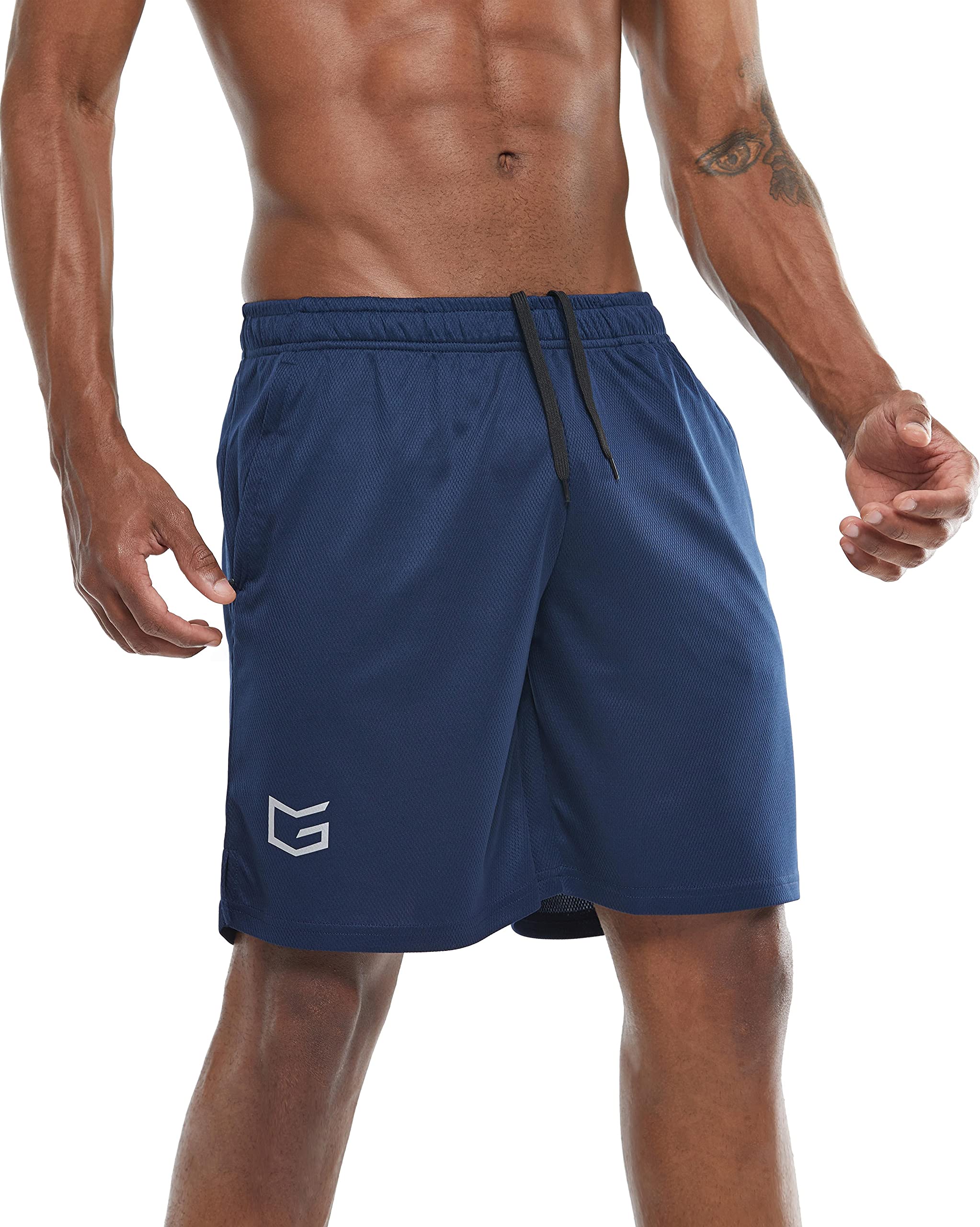 g gradual Mens 7 Workout Running Shorts Quick Dry Lightweight gym Shorts with Zip Pockets (Navy Blue XX-Large)