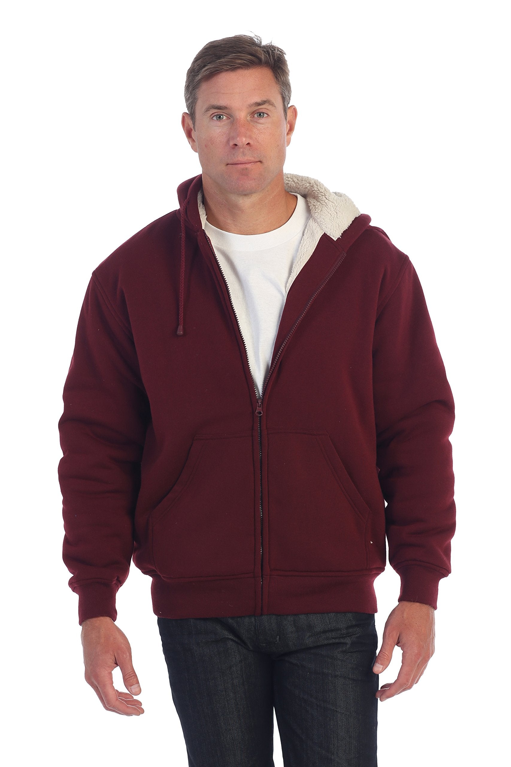 gioberti Men Heavyweight Sherpa Lined Fleece Hoodie Jacket, Maroon, XX Large