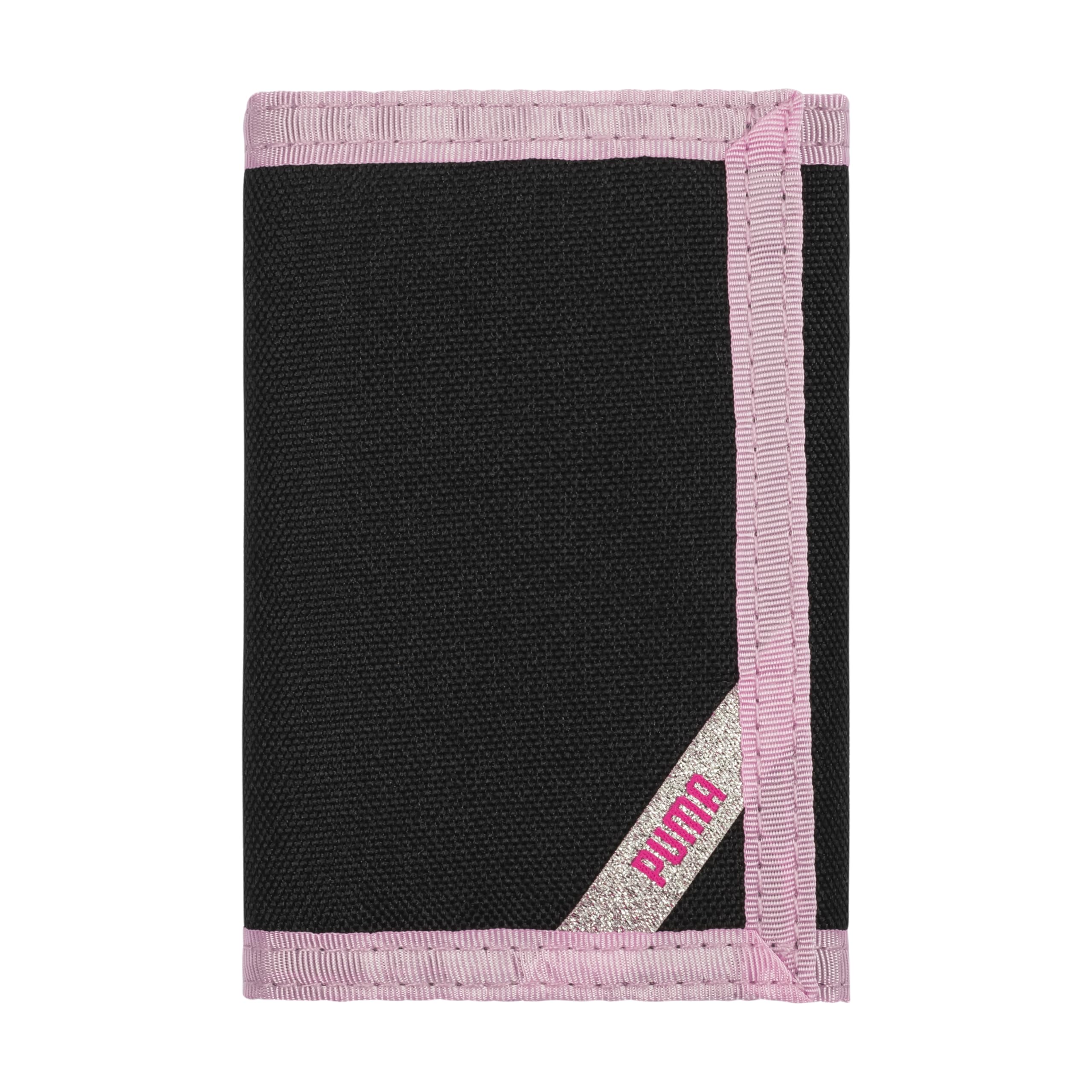 PUMA Kids' Little Rise Trifold Wallet, Black/Pink, One Size