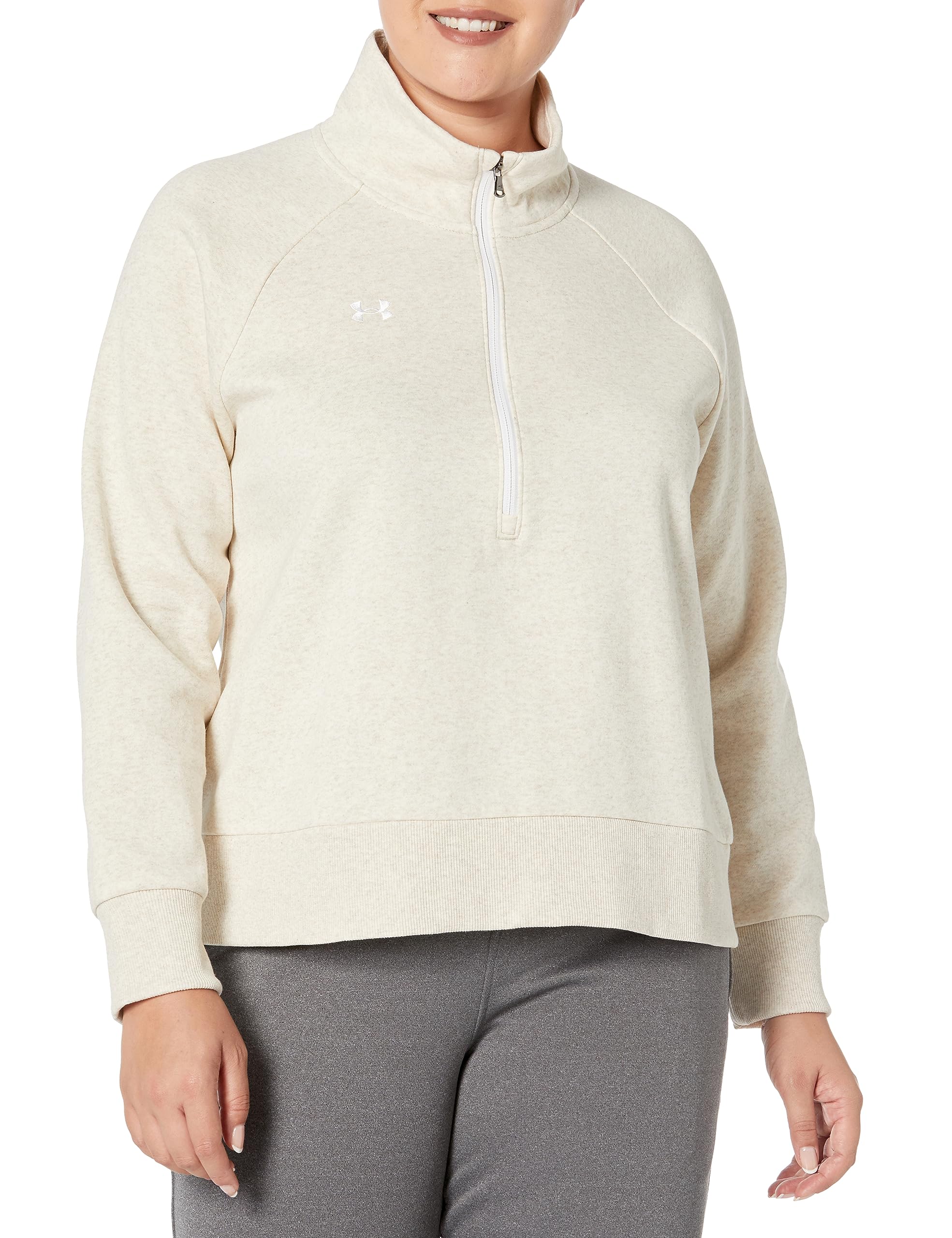 Under Armour womens Rival Fleece Half Zip, (783) Oatmeal Light Heather / / White, 1X