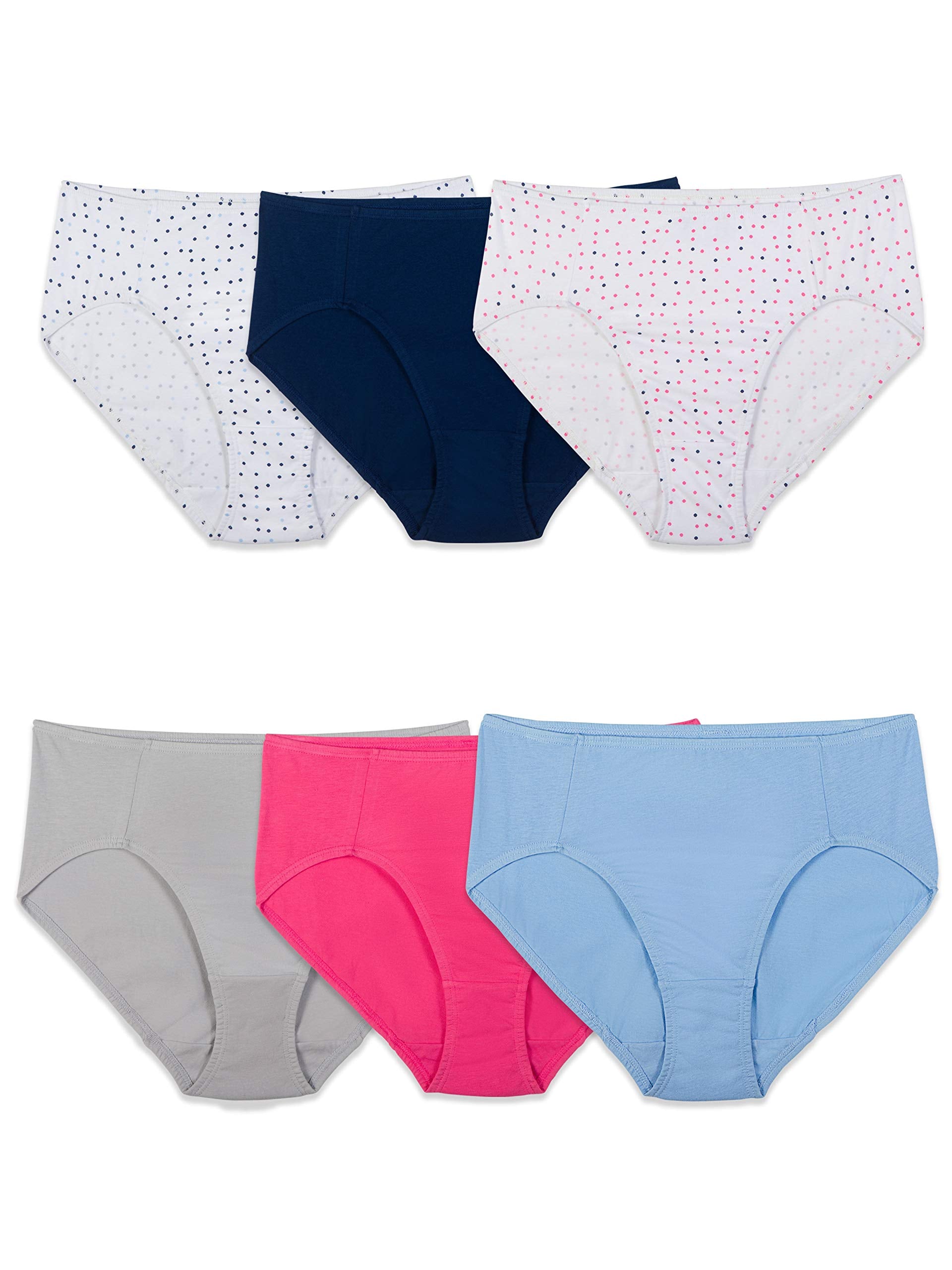 Fruit of the Loom Women's 6 Pack Comfort Covered Waistband Hi-Cut Panties, Assorted, 9