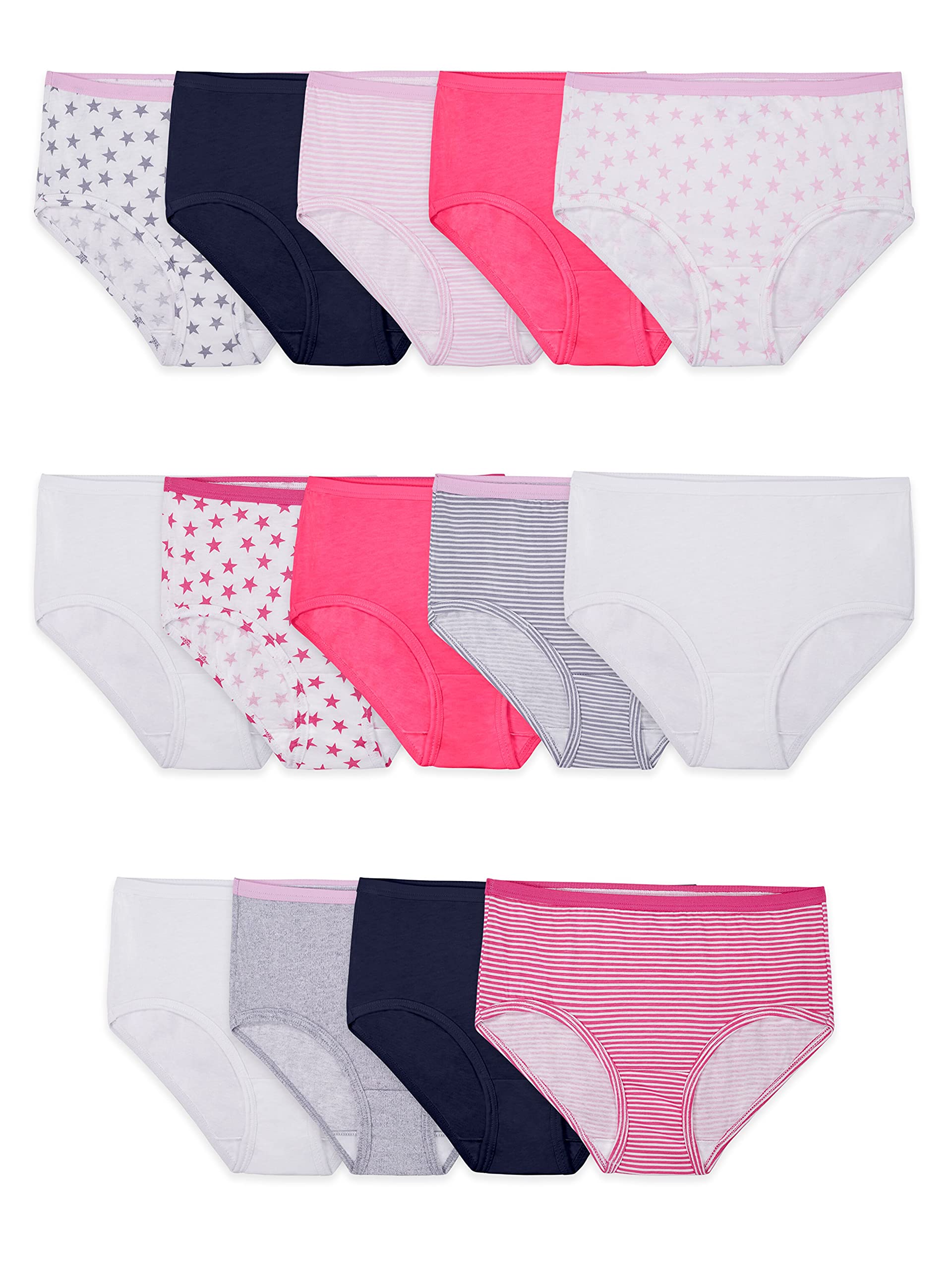 Fruit of the Loom Girls' Big Cotton Brief Underwear, 14 Pack-Fashion Assorted, 14