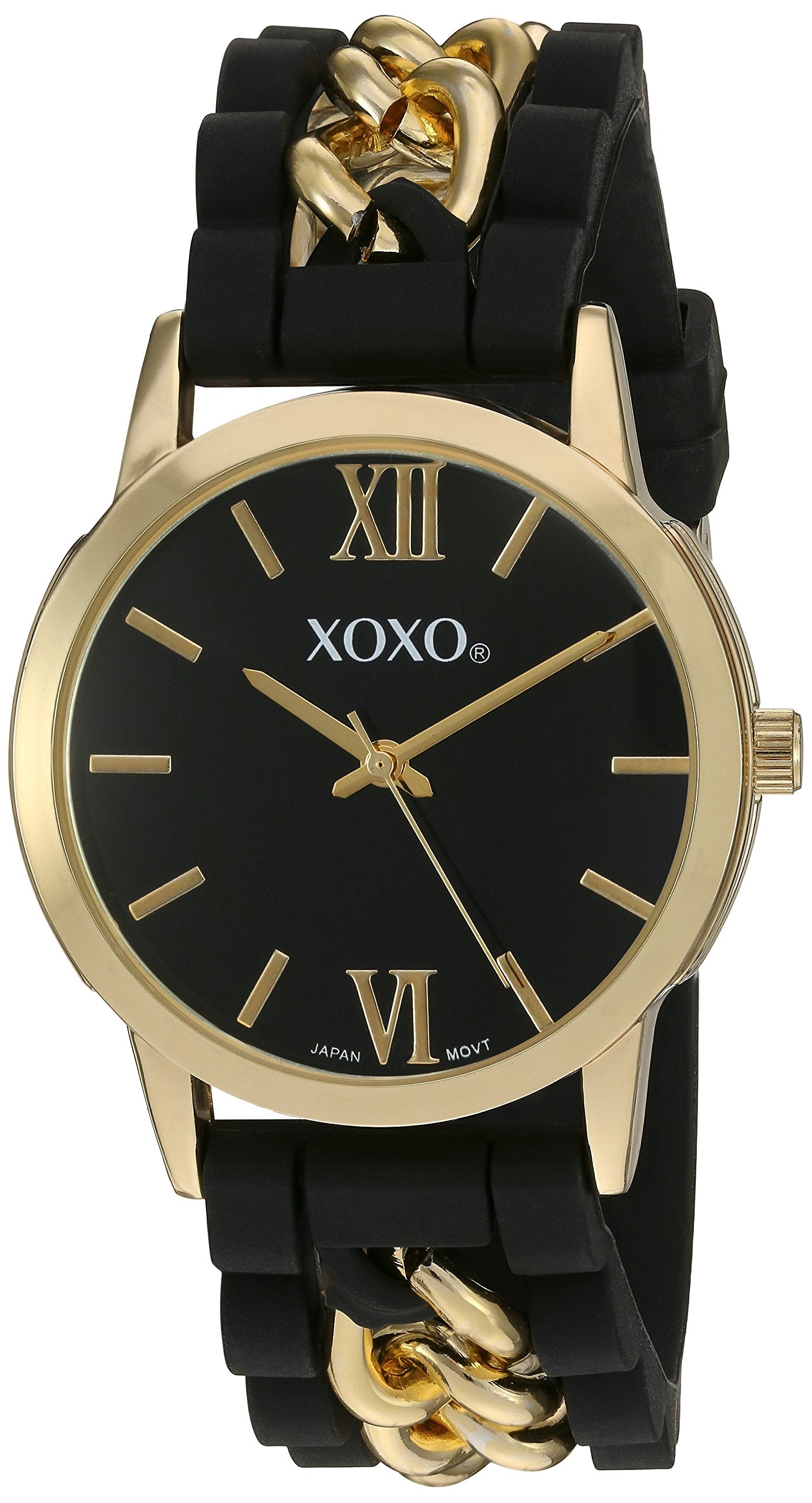 XOXO Women's Quartz Metal and Rubber Watch, Color:Black (Model: XO8101)