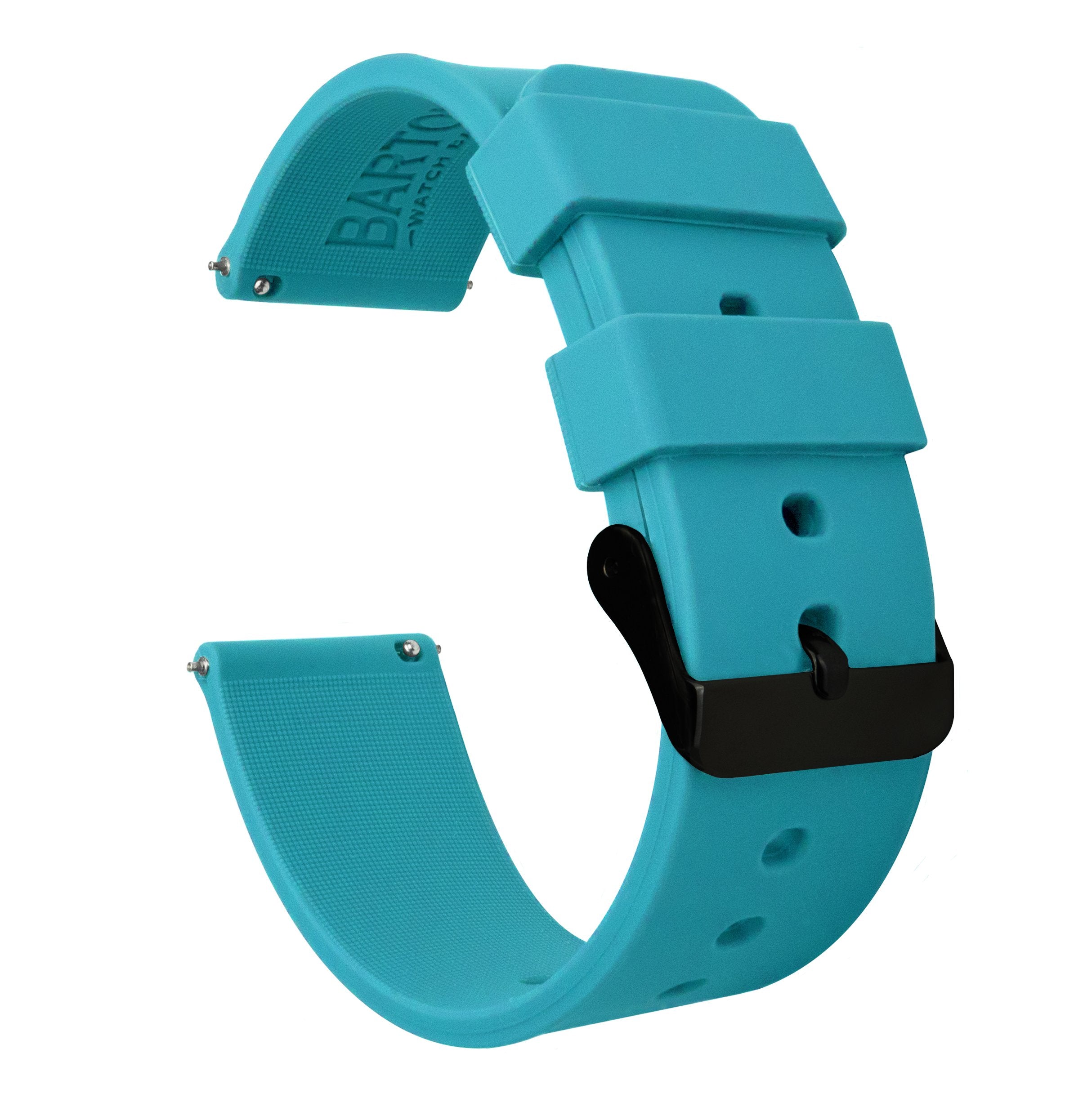 BARTON WATCH BANDS 16mm Aqua Blue Soft Silicone Quick Release - Black Buckle
