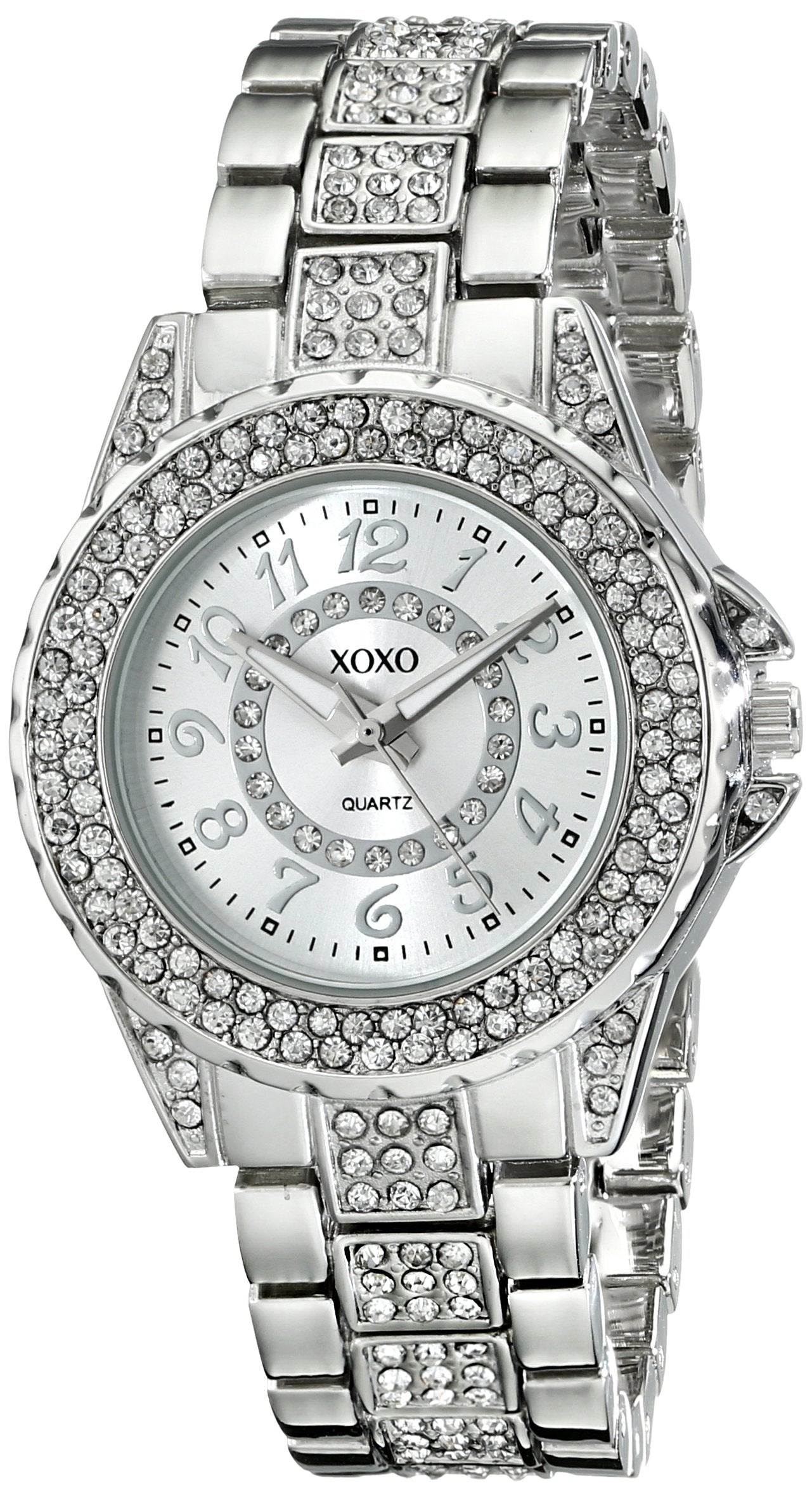 Accutime XOXO Women's Analog Watch with Silver-Tone Case, Rhinestone Bezel/Dial/Band, Silver-Tone Sunray Dial - Official XOXO Wo
