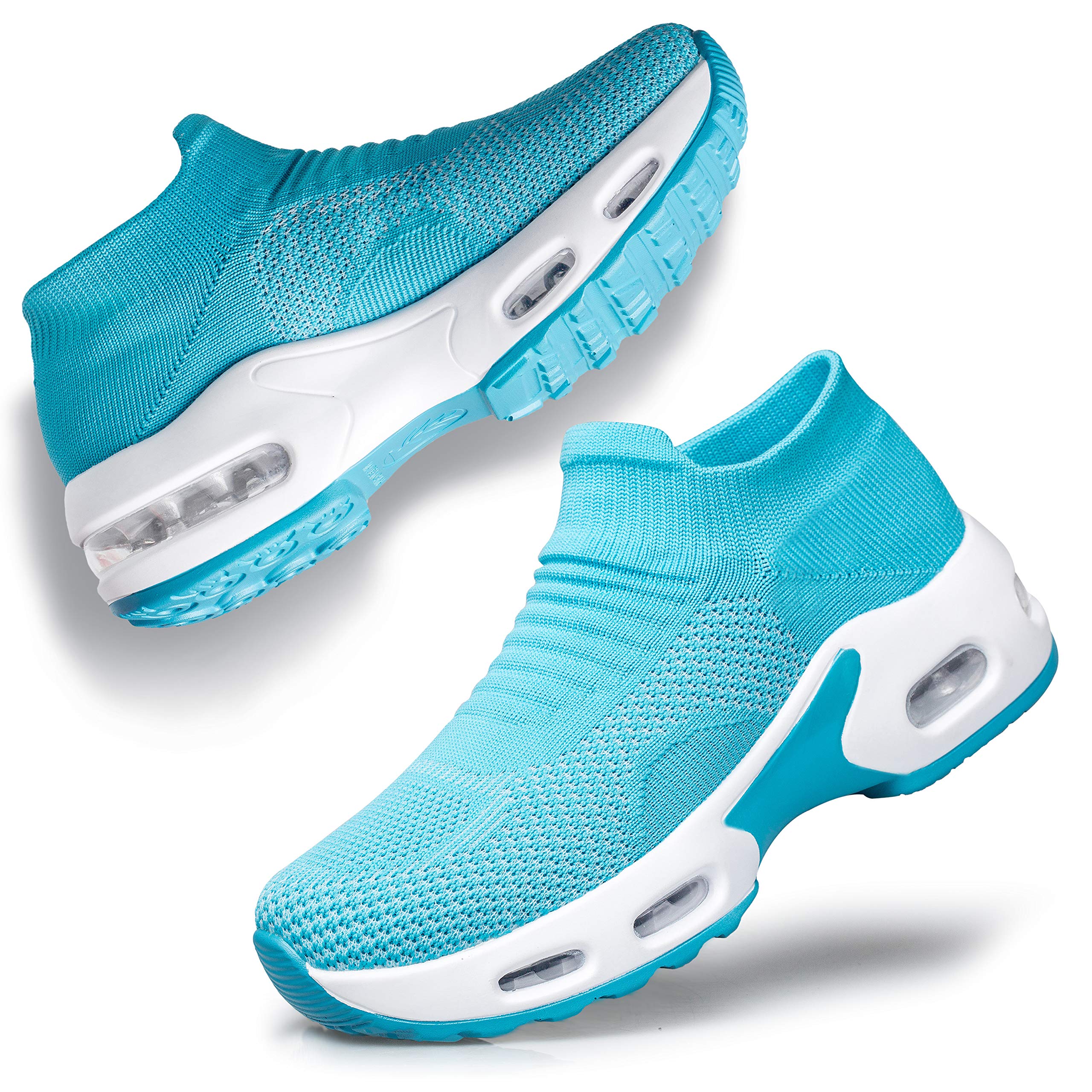 YHOON Womens Walking Shoes Lightweight Slip On Sneakers comfortable Knit Mesh Fitness Working Shopping Shoes Blue,7