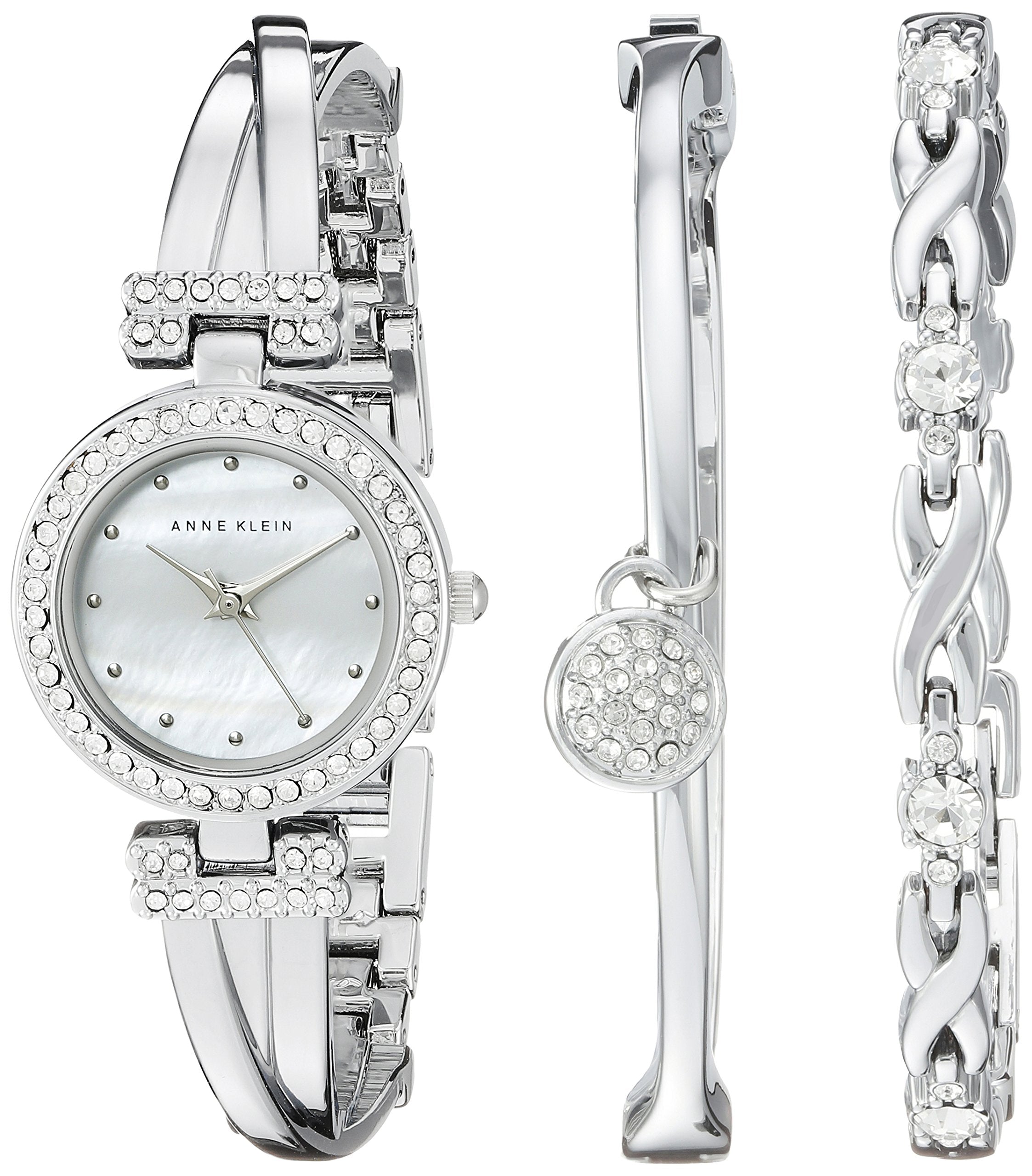 Anne Klein Women's AK/1869SVST Premium Crystal-Accented Silver-Tone Bangle Watch and Bracelet Set