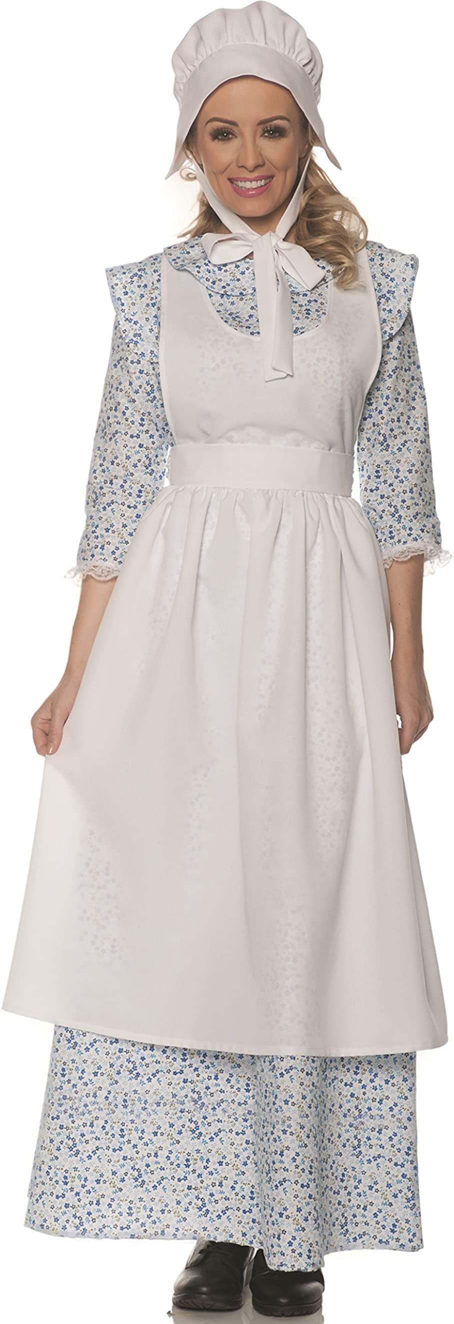 Pioneer Womens Costume with Apron and Bonnet | Medium