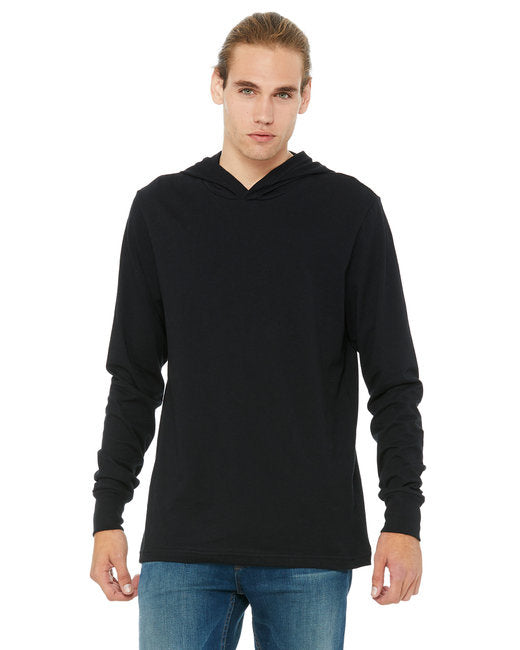 Unisex Jersey Long-Sleeve Hoodie - HEATHER NAVY - XS(D0102H789A6)
