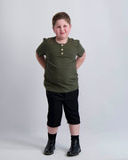 Forest Ribbed Button Top