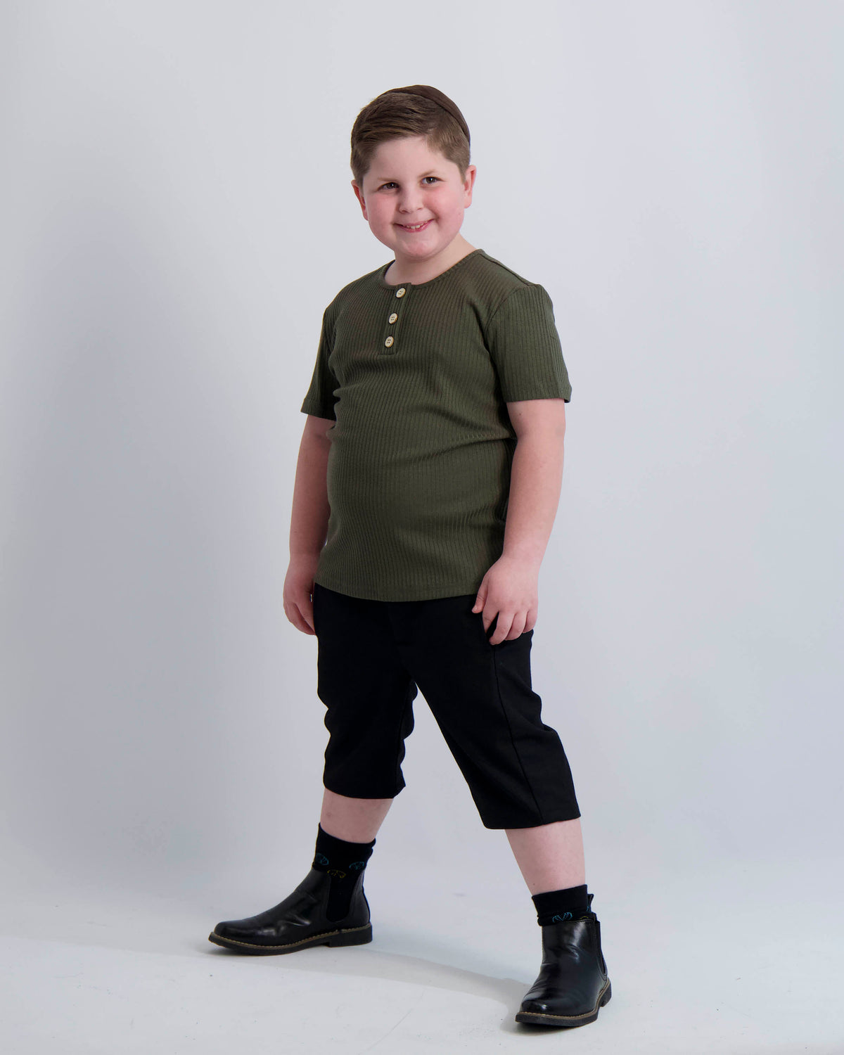 Forest Ribbed Button Top