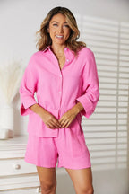 Women's Shirt and Shorts Set Women's Shirt & Shorts Set - Textured Elastic Waist - Two Piece
