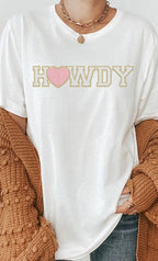 Heart Howdy Print Chenille Letter PLUS Graphic Tee T-Shirt