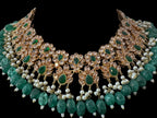 BR500 Kafiya bridal set in golden / champagne  stones and green beads ( READY TO SHIP )
