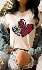 Plaid Heart Valentines Day Graphic Tee T-Shirt