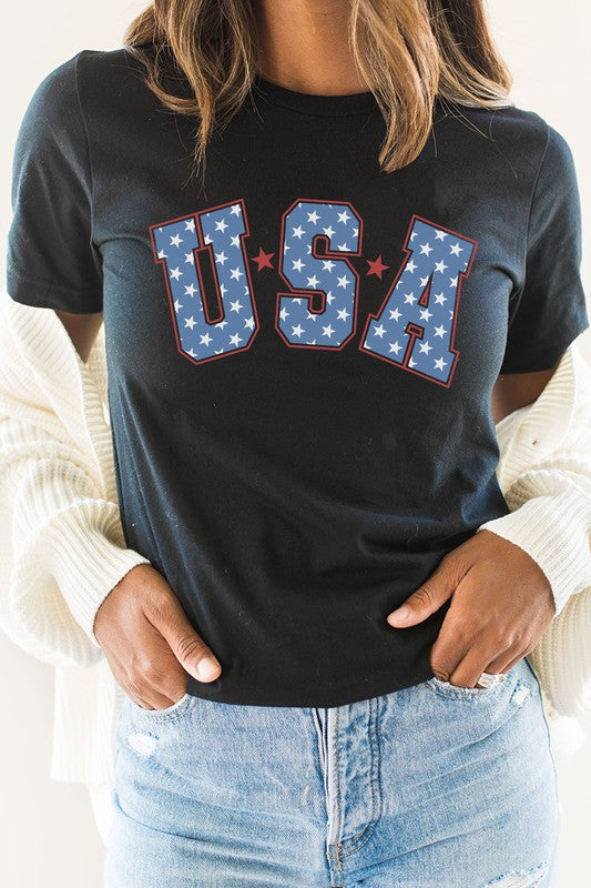Starred USA Patriotic Graphic Tee T-Shirt