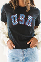 Starred USA Patriotic Graphic Tee T-Shirt