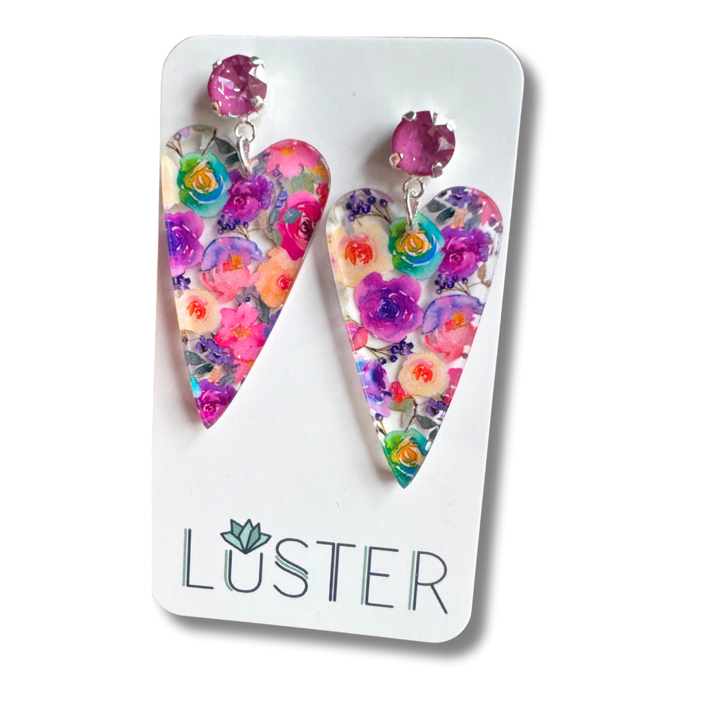 Boho Floral Heart Drop Earrings