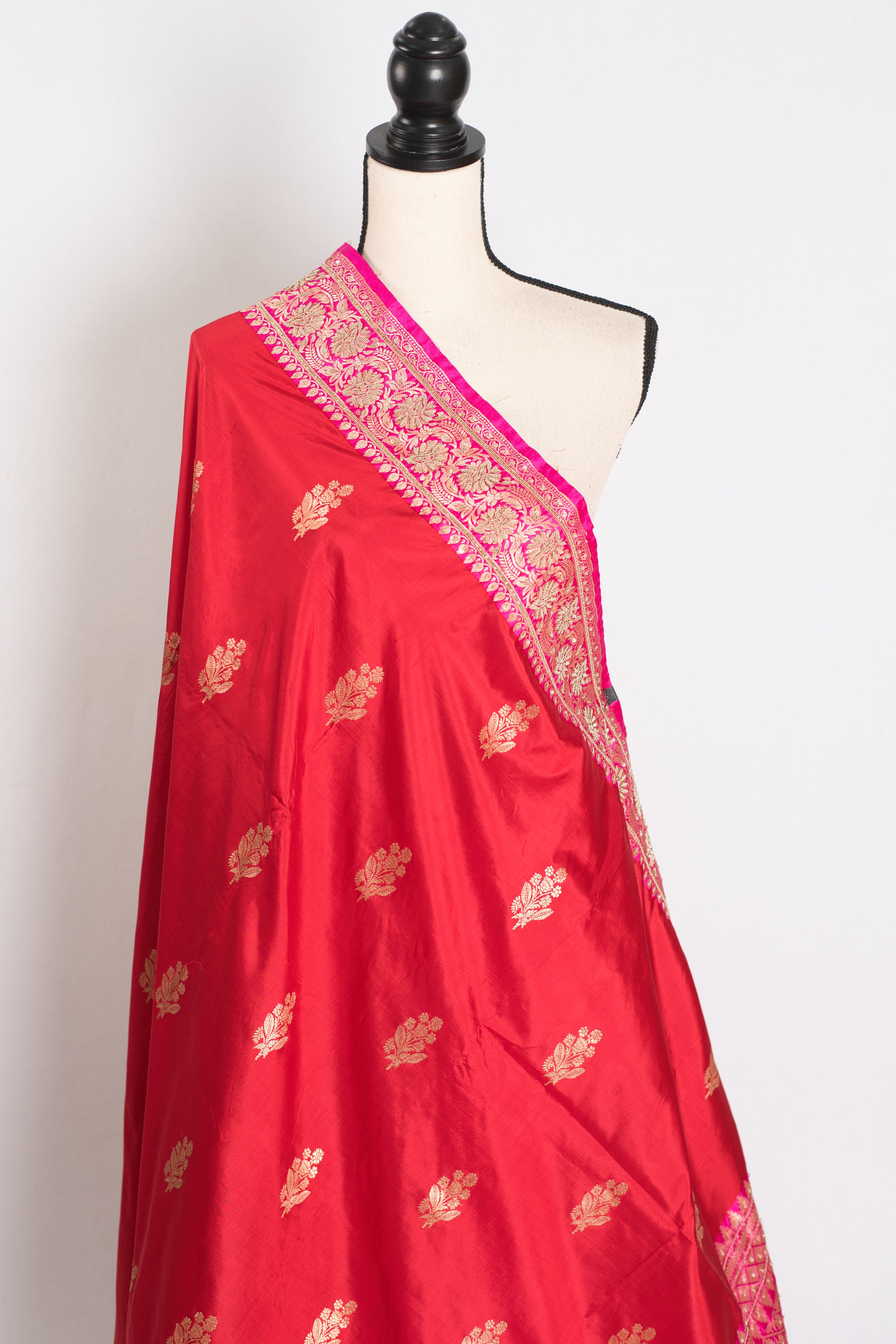 Radha : Zardosi Hand Embroidery Work Red Bridal Banarasi Saree