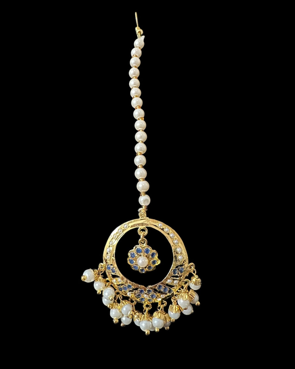 DNS202 sapphire pearl jadau necklace set with tika ( SHIPS IN 3 WEEKS )