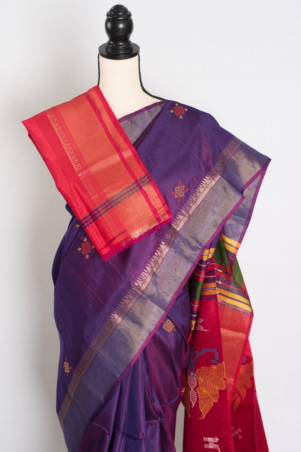 Pritha : Lightweight Bishnupur Katan Silk Saree in Purple and Red