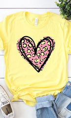 Leopard Pink Heart Graphic Tee T-Shirt PLUS