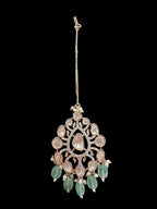 DNS206 Alayna Polki Necklace earrings tika set - light green beads with pearls ( READY TO SHIP )