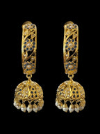 DER805 Jadau jhumka/hoop earrings in sapphire pearl combination ( SHIPS IN 3 WEEKS )