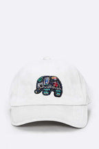 Beaded Elephant Embellished Plush Velour Cap