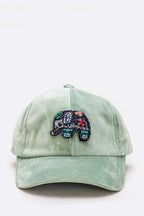 Beaded Elephant Embellished Plush Velour Cap