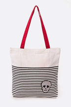 Sequins Skull Patch Fashion Canvas Tote