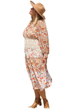 Khaki Plus Size Floral Tiered Ruffle Maxi Dress