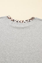 Gray Plus Size Leopard Color Block Patchwork Dolman Sweatshirt