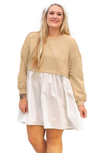 Apricot Color Block Patchwork Ruffled Plus Size Mini Dress