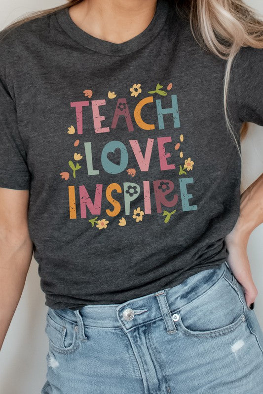 Teach Love Inspire Floral School Graphic Tee T-Shirt