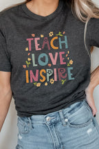 Teach Love Inspire Floral School Graphic Tee T-Shirt