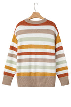 Multicolour Striped Colorblock Drop Shoulder Plus Size Sweater