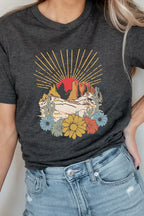 Desert Sunset Arches Floral Cacti Boho Graphic Tee T-Shirt