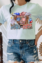 Moo-Rica Cow Fireworks Flag Patriotic Graphic Tee T-Shirt