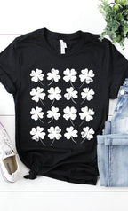 Distressed Clover Grid Graphic Tee T-Shirt