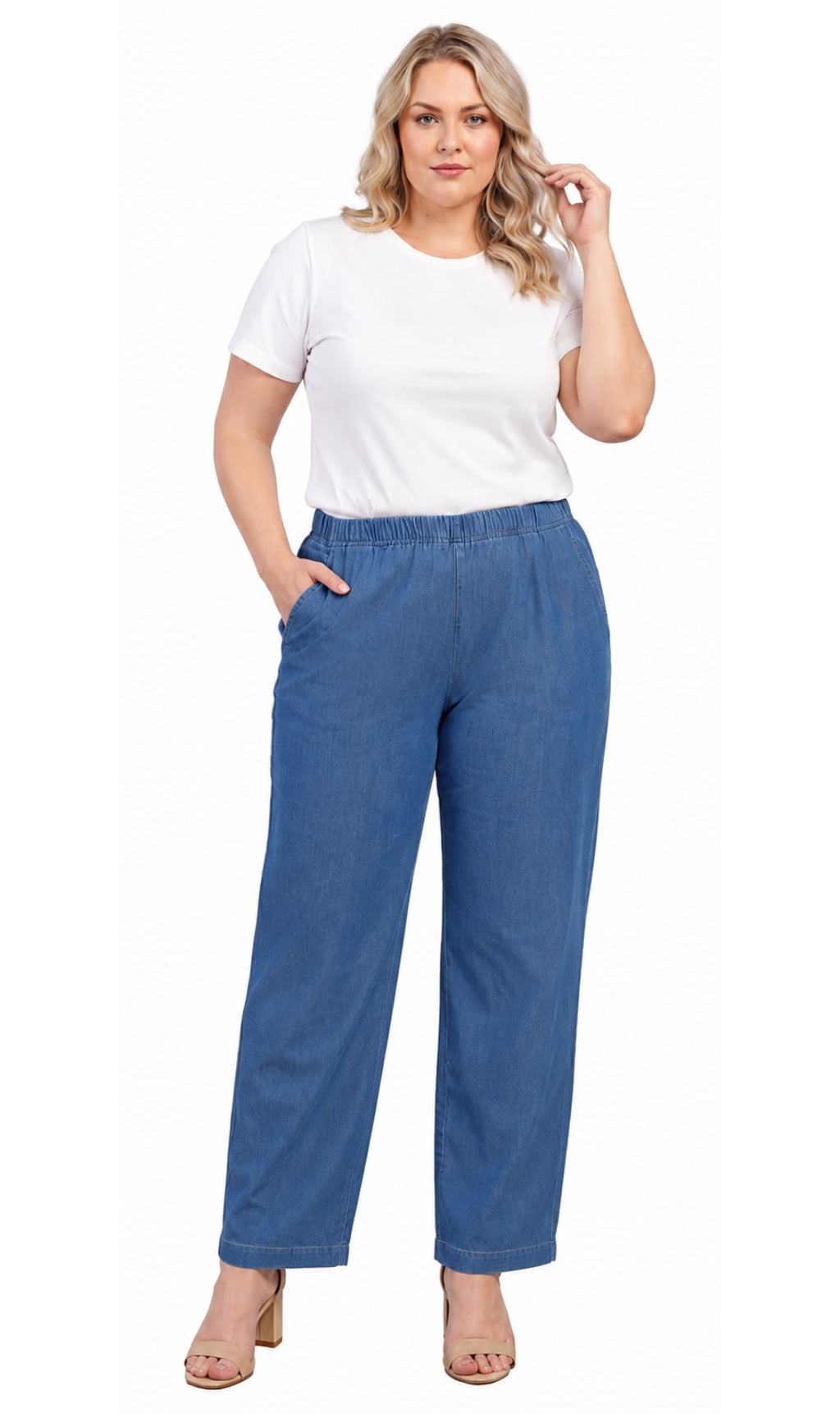 Women's Lightweight Pull-On Denim Jeans — Elastic Waist No Zipper