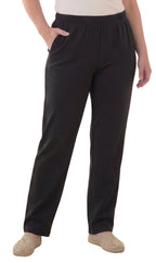 Women's Pull-On Flat Front Knit Pants — Cotton Blend Elastic Waist