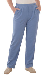 Women's Pull-On Flat Front Knit Pants — Cotton Blend Elastic Waist