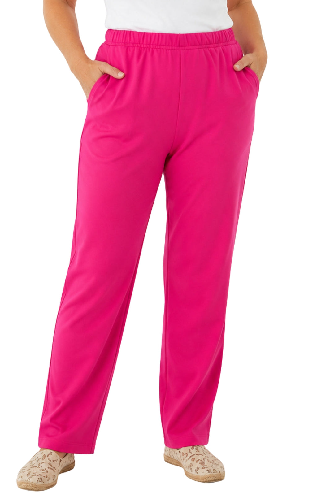Women's Pull-On Flat Front Knit Pants — Cotton Blend Elastic Waist