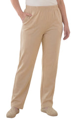 Women's Pull-On Flat Front Knit Pants — Cotton Blend Elastic Waist
