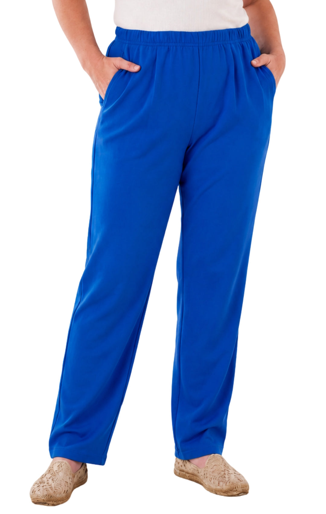 Women's Pull-On Flat Front Knit Pants — Cotton Blend Elastic Waist