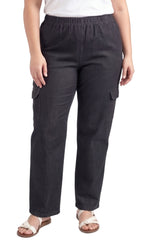 Women's Pull-On Denim Cargo Pants — Elastic Stretch Waist