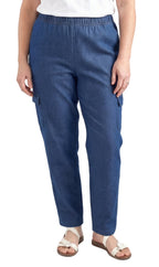 Women's Pull-On Denim Cargo Pants — Elastic Stretch Waist